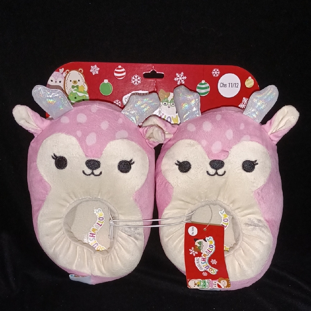 Squishmallows Pink and Cream Plush Deer Slippers